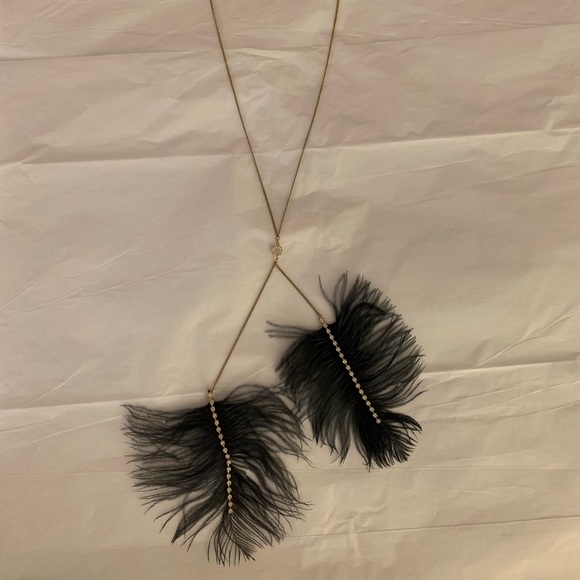 NWT Jessica Simpson Navy blue feather lariat necklace - Picture 2 of 6